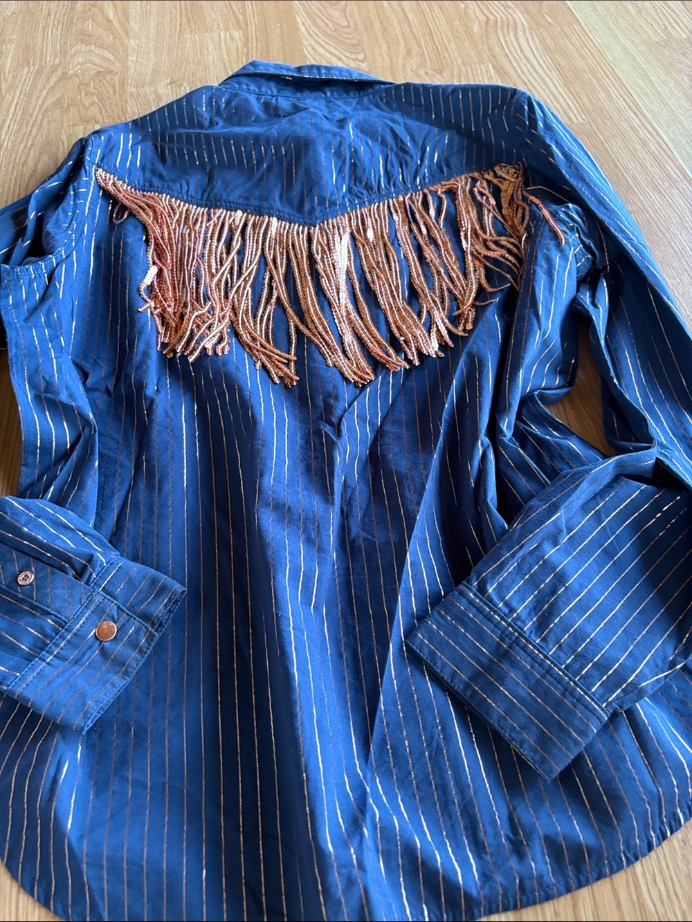 Cruel Girl Navy Blue Button-Down Shirt with copper Stripe Detail - Picture 3 of 5